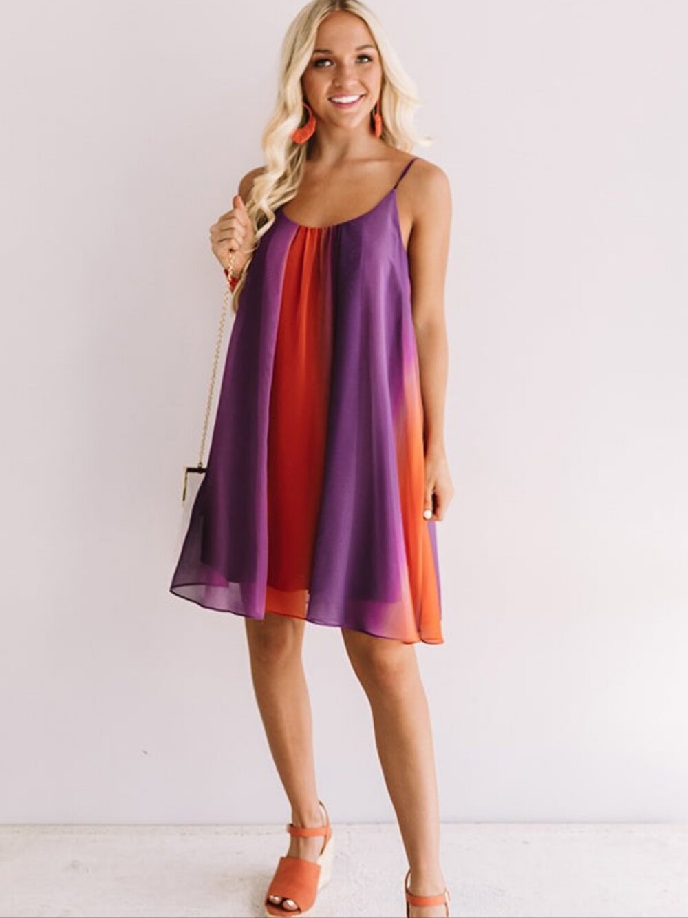 Adrienne Orange Sheer Spaghetti-Strap Dress - Picture 4 of 8